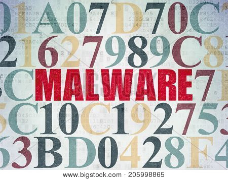 Privacy concept: Painted red text Malware on Digital Data Paper background with Hexadecimal Code