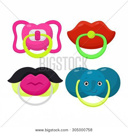 Pacifier Vector Baby Soother Child Nipple And Kids Rubber Nipple Illustration Set Of Cartoon Comfort