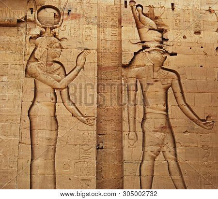 Reliefs And Pillars Of The Island Of File, Assuan, Egypt