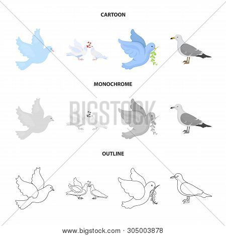 Isolated Object Of Flying And Dove Logo. Set Of Flying And Carrier Vector Icon For Stock.