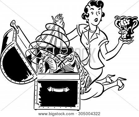 Woman With Hope Chest - Retro Clip Art Illustration