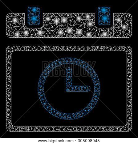 Bright Mesh Date Time With Glow Effect. Abstract Illuminated Model Of Date Time Icon. Shiny Wire Car