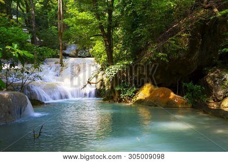 Erawan Waterfall Have Emerald Water And Natural In Forest Complete Of Kanchanabur Province,thailand
