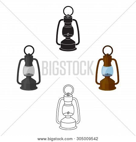 A Gas Lamp.the Lighting Device Of Miners.mine Industry Single Icon In Cartoon, Black Style Vector Sy