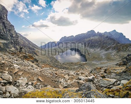 Hiking In High Tatras Mountains, Slovakia. Vysne Wahlenbergovo Pleso Lake (2154m) In Furkotska Valle