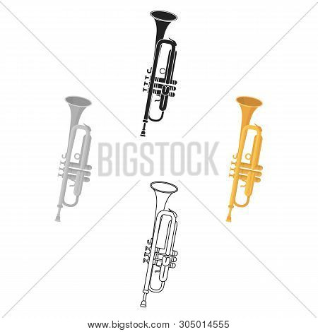 Trumpet Icon In Cartoon, Black Style Isolated On White Background. Musical Instruments Symbol Stock 