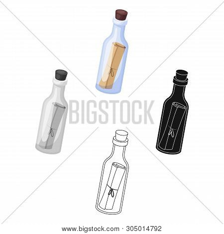 Message In The Bottle Icon In Cartoon, Black Style Isolated On White Background. Pirates Symbol Stoc