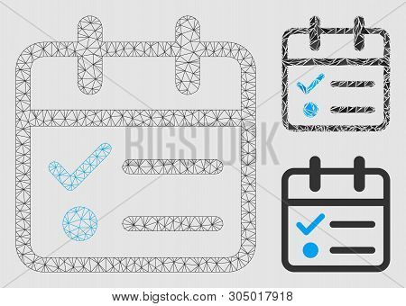 Mesh Day Tasklist Model With Triangle Mosaic Icon. Wire Carcass Triangular Mesh Of Day Tasklist. Vec