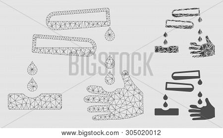 Mesh Corrosive Drops Model With Triangle Mosaic Icon. Wire Frame Triangular Mesh Of Corrosive Drops.