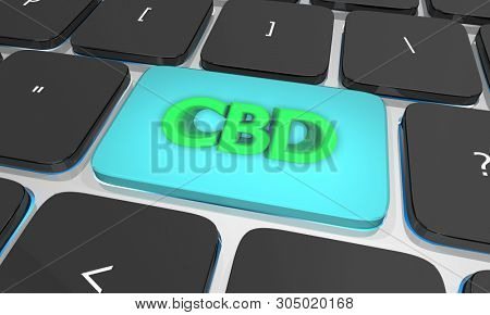 CBD Cannabidiol Marijuana Cannabis Computer Laptop Key eCommerce 3d Illustration