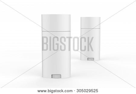 White Blank Roll On Deodorant And Lip Balm Tube, Mock Up Template On Isolated White Background, 3d I