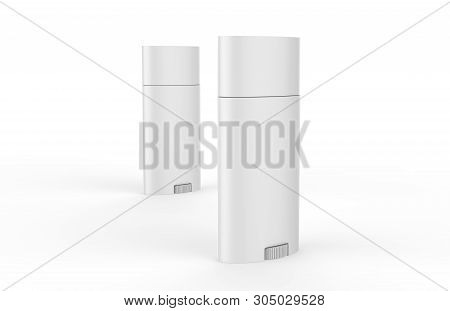 White Blank Roll On Deodorant And Lip Balm Tube, Mock Up Template On Isolated White Background, 3d I