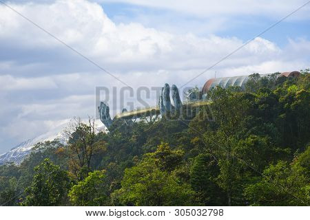 Hoi An,vietnam - 2019 February 25 : The Golden Bridge With Tourist Walk On In Sunworld Ba Na Hills P