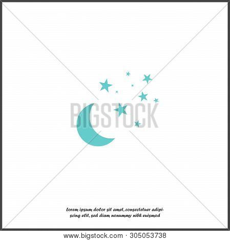 Moon And Stars Vector Icon. Yellow Stars On A Blue Night Sky  On White Isolated Background.