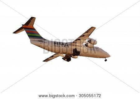 Stockholm, Sweden - May 31, 2019: Low Angle View Of A Avro Rj 100 In Service For Bra, Braathens Regi