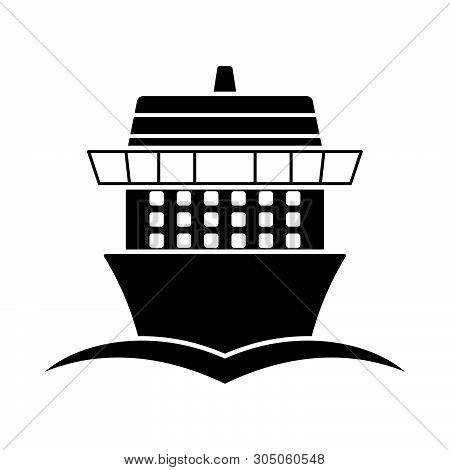 Cruise Liner Icon Front View. Black On White. Vector Illustration.