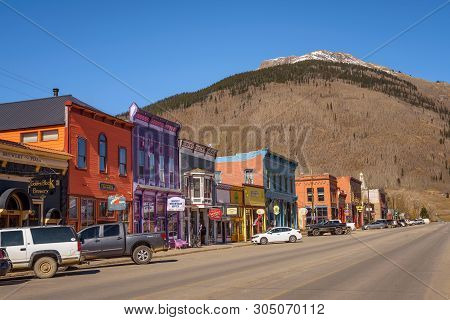 Silverton, Colorado, Usa - October 15, 2018 : Colorful Buildings Of The Silverton Historic District.