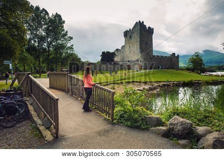 Killarney, Ireland - August 2, 2018 : Path And Footbridge Leading To Ross Castle In The Killarney Na