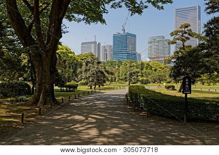Tokyo, Japan, May 17, 2019 : Hama Rikyu Gardens Is A Public And Former Imperial Garden In Minato And