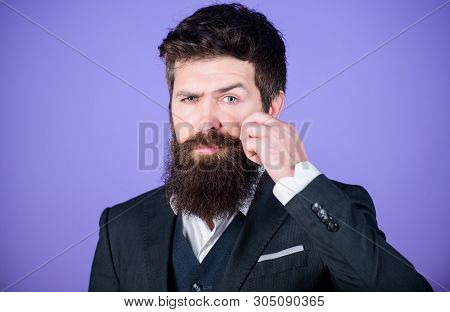 Man Bearded Hipster Wear Classic Suit Outfit. Formal Outfit. Elegancy And Male Style. Fashion Concep