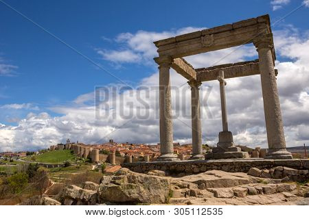 Avila de los Caballeros. The four post, Los cuatro postes. Christian monument in the city of Ãvila, Castile and Leon, Spain