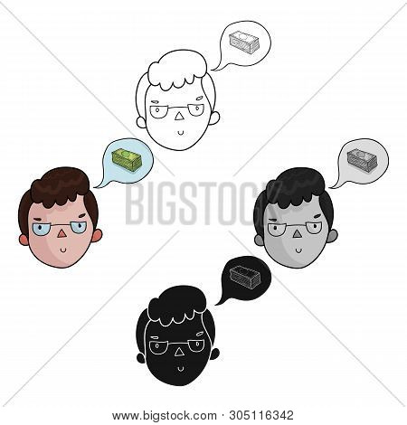 Businessman Dreaming About Money Icon In Cartoon, Black Style Isolated On White Background. Conferen