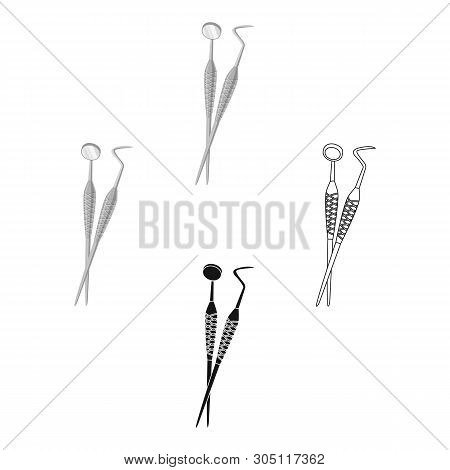Dental Instruments Icon In Cartoon, Black Style Isolated On White Background. Dental Care Symbol Sto