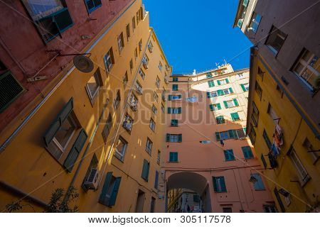 Genoa, Italy, April 29, 2019 - Santa Brigida Troughs Square (truogoli Di Santa Brigida), One Of The 