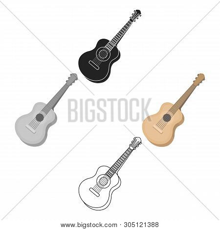 Acoustic Guitar Icon In Cartoon, Black Style Isolated On White Background. Musical Instruments Symbo