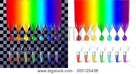 The Rainbow Color Drops And Test Tubes
