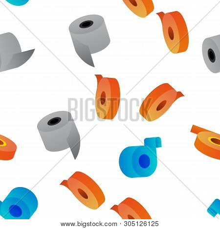 Sticky Tape Rolls Vector Color Icons Seamless Pattern. Adhesive Tape Roll, Office Supply, Stationery