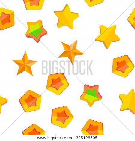Star Icon Seamless Patternvector. Gold Bright Star Icons. Sky Cosmos Object. Rating Sign. Winner Sha