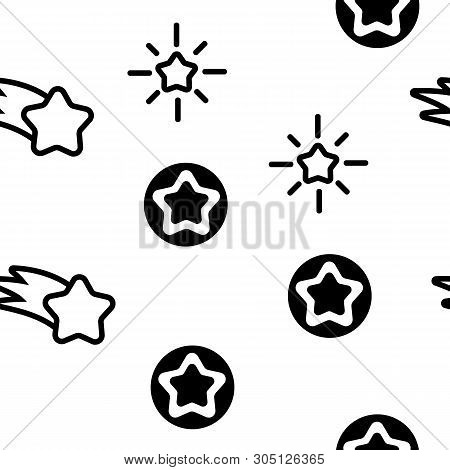 Star Icon Seamless Patternvector. Gold Bright Star Icons. Sky Cosmos Object. Rating Sign. Winner Sha