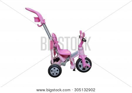 Children's Pink Tricycle Isolated On White Background