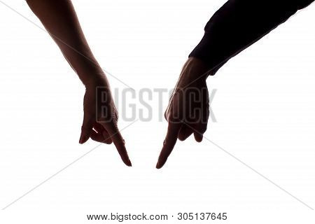 Female And Male Hands Pointing Down - Silhouette, Concept