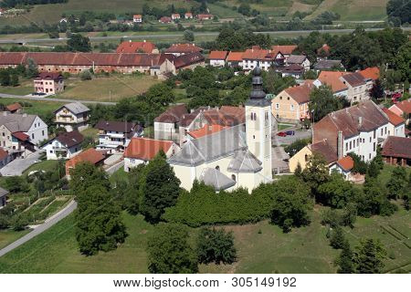 ZACRETJE, CROATIA - JULY 06: Parish Church of the Holy Cross in Zacretje, Croatia on July 06, 2007.