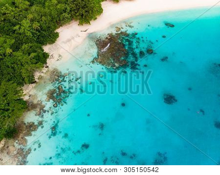 Drone view Champagne Beach, Vanuatu, Espiritu Santo island, near Luganville,  South Pacific