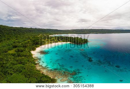 Drone view Champagne Beach, Vanuatu, Espiritu Santo island, near Luganville,  South Pacific