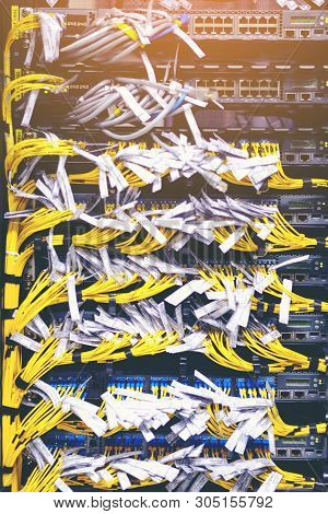 Optical Fiber And Card Equipment Background In Telecommunications Optical Select Focus. Fiber Type L