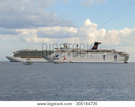 Nice, France, July 29, 2014. Cruise Ships Ibero Grand Holiday And Royal Caribbean Liberty Of The Sea