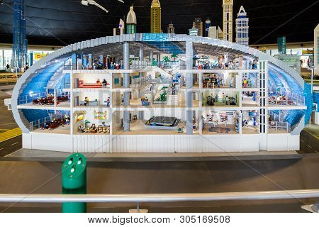Dubai, Uae, January 09, 2019: Miniature Of The Multi-storey Airport Building With All The Infrastruc