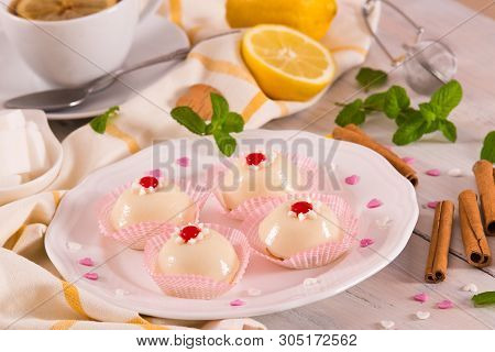 Sicilian Ricotta Cake (cassata) On White Dish.