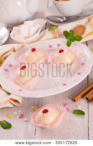 Sicilian Ricotta Cake (cassata) On White Dish.