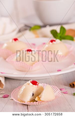 Sicilian Ricotta Cake (cassata) On White Dish.