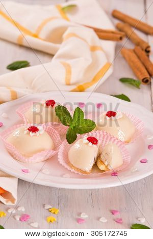 Sicilian Ricotta Cake (cassata) On White Dish.