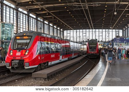 Berlin Germany - April 21. 2018: Train At Berlin Zoologischer Garten Railway Station