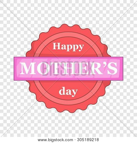 Happy Moters Day Badge With Ribbon Icon. Cartoon Illustration Of Moters Day Badge Vector Icon For We