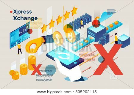 Vector Concept Illustration -  Alphabet Letter X With Online Money Express Exchange. Modern Bright B