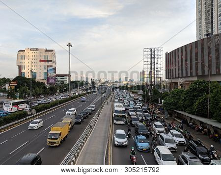 Jakarta, Indonesia - December 20, 2018 : Traffic On Jalan S Parman In Slipi District.