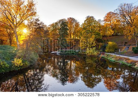 City Park Planten Un Blomen At Autumn In Hamburg. Germany